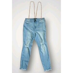 Fashion To Figure Raw Hem Skinny Jeans W/ Built-in Suspenders Size 16
